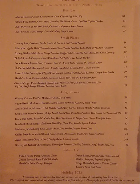 menu 0 of Waverly Inn