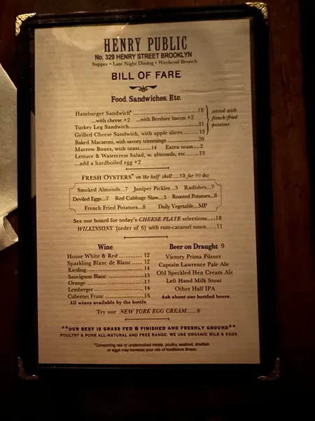 menu 2 of Henry Public