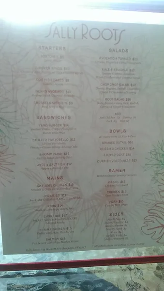 menu 2 of Sally Roots