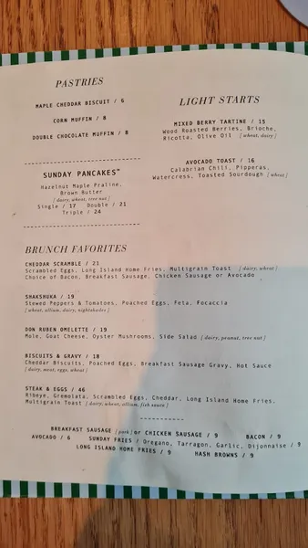 menu 0 of Sunday In Brooklyn / Williamsburg