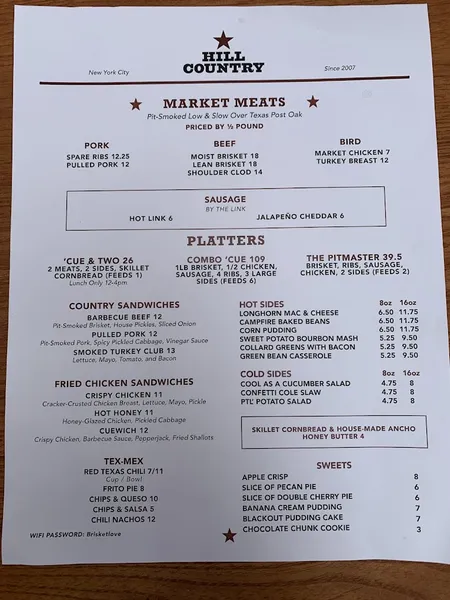 menu 0 of Hill Country Barbecue Market