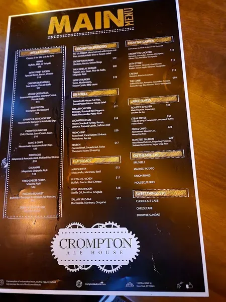 menu 1 of Crompton Ale House