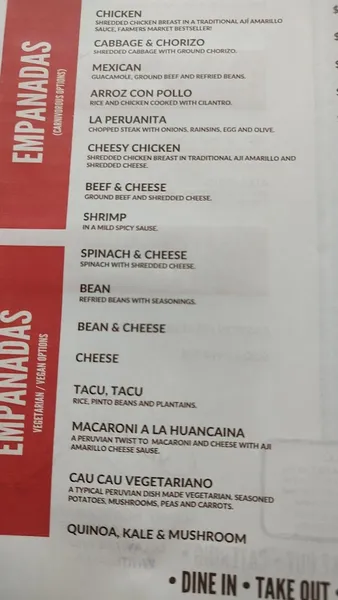 menu 2 of La Empanada Llama