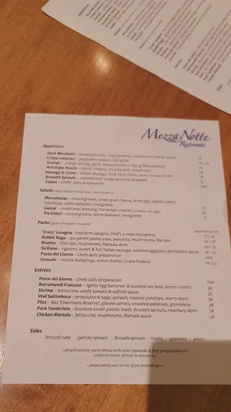 menu 0 of MezzaNotte Ristorante