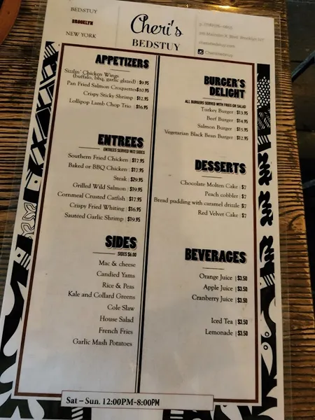 menu 0 of Cheri's Bedstuy