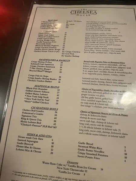 menu 1 of The Chelsea House