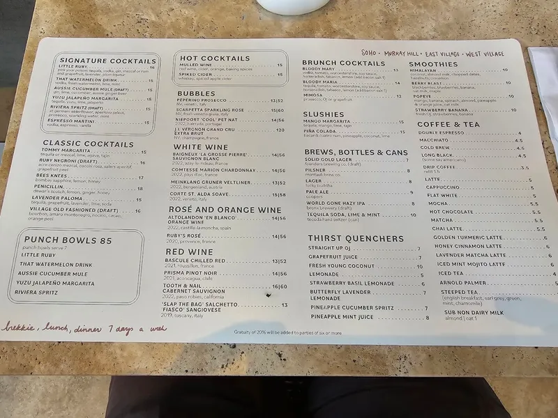 menu 1 of Ruby's Cafe - West Village