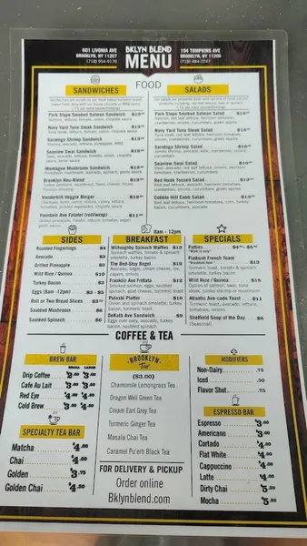 menu 1 of BKLYN Blend