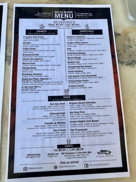 menu 2 of BKLYN Blend