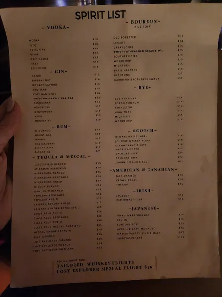 menu 2 of Twist Bar