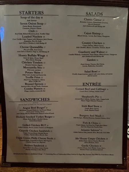 menu 0 of The Triple Crown Ale House