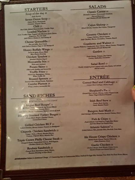 menu 1 of The Triple Crown Ale House