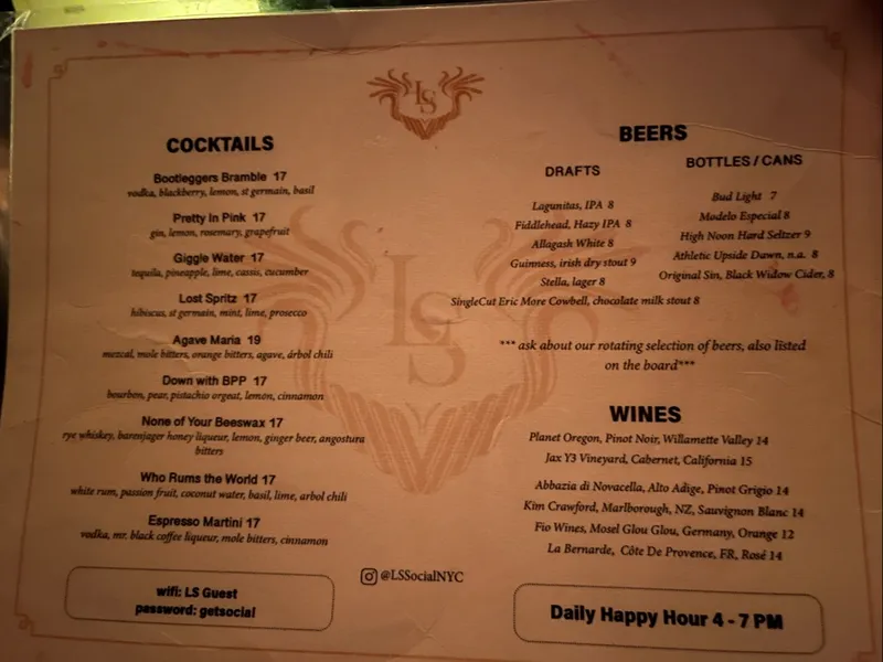 menu 0 of Lost Spirits NYC