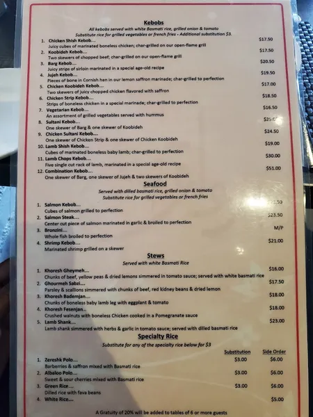 menu 0 of Ravagh Persian Grill