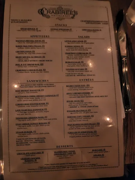 menu 1 of Crabtree's New York & Main