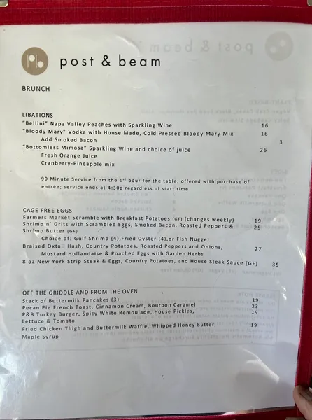 menu 2 of Post & Beam