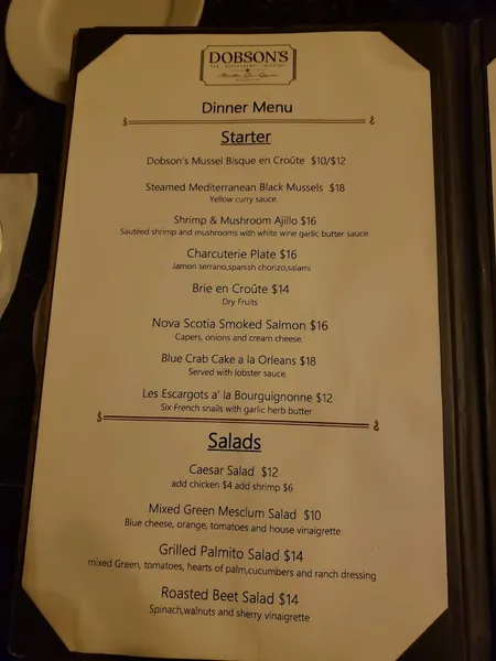 menu 0 of Dobson's Bar & Restaurant