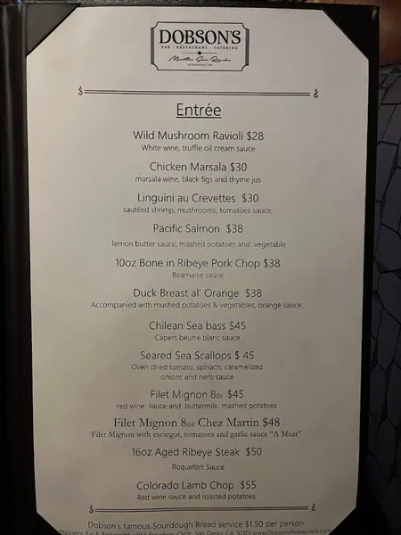 menu 1 of Dobson's Bar & Restaurant