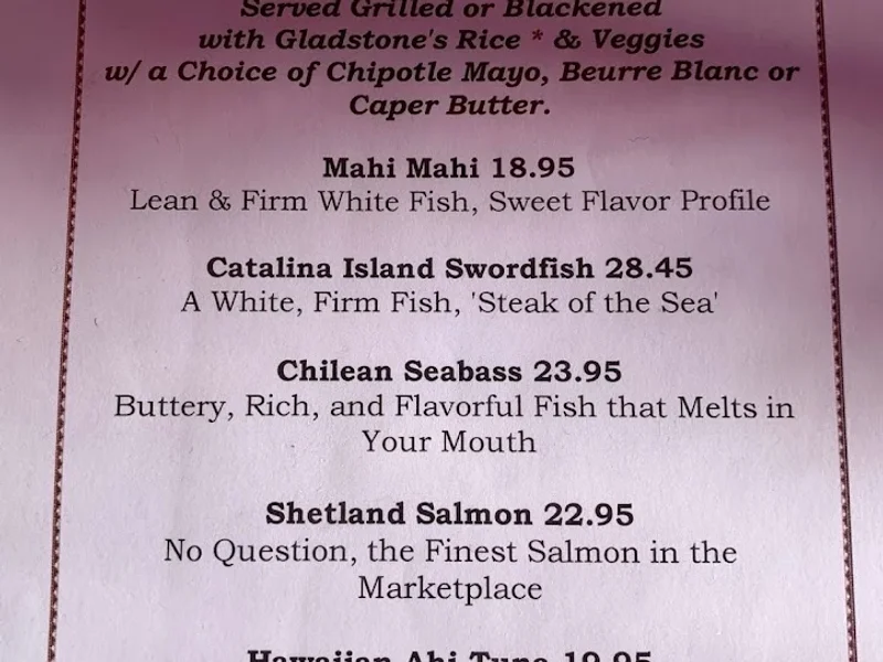 menu 2 of Gladstone's Long Beach