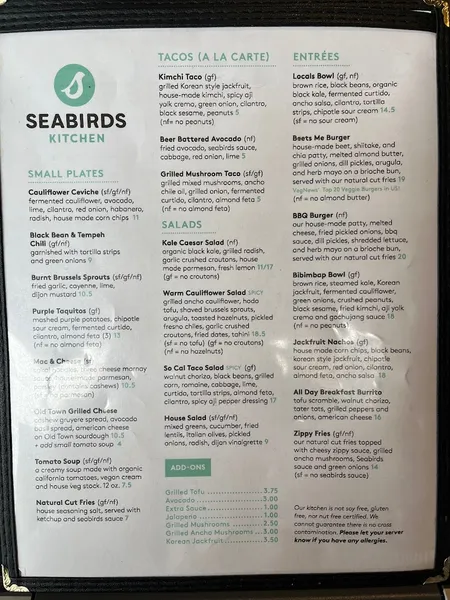 menu 1 of Seabirds Kitchen