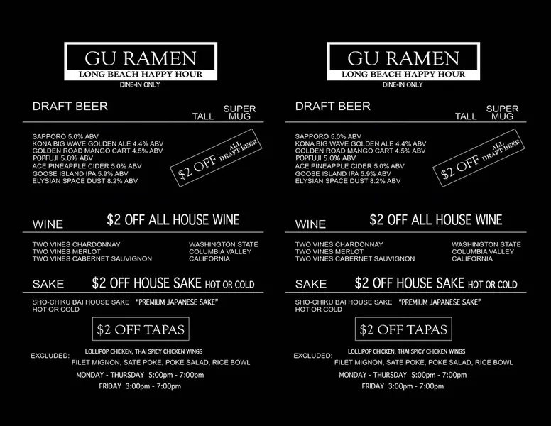 menu 0 of Gu Ramen Long Beach