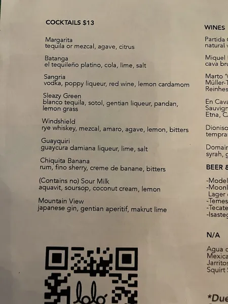 menu 1 of Loló