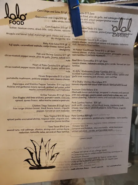 menu 2 of Loló