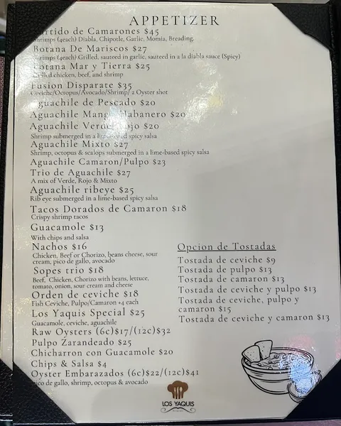 menu 0 of Los Yaquis