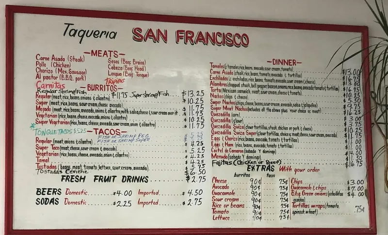 menu 0 of Taqueria San Francisco