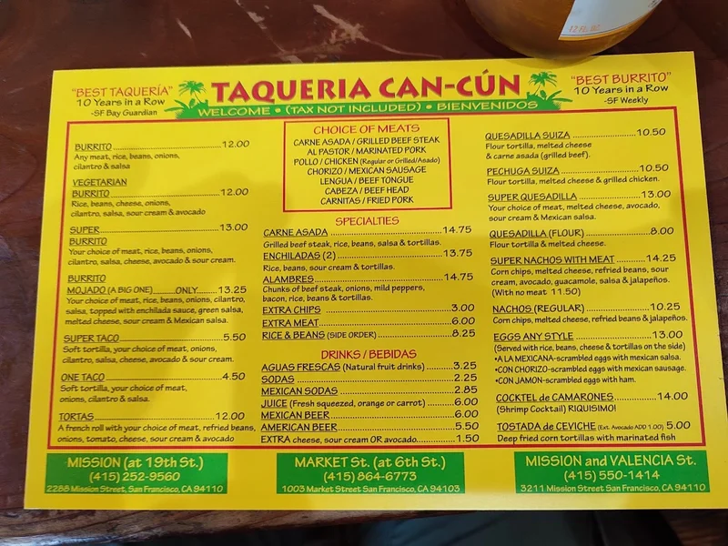menu 0 of Taqueria Cancun