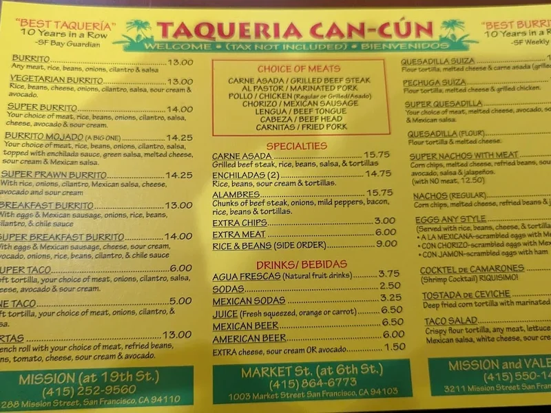 menu 1 of Taqueria Cancun