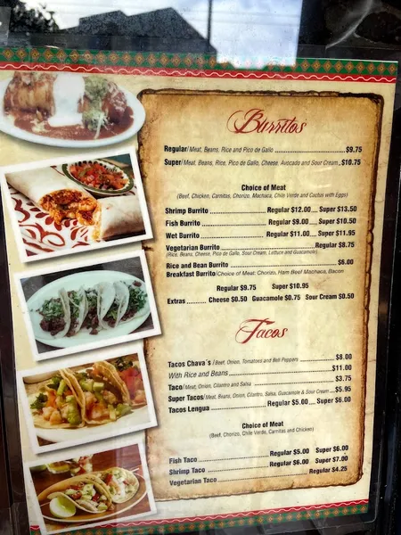 menu 1 of Chava's