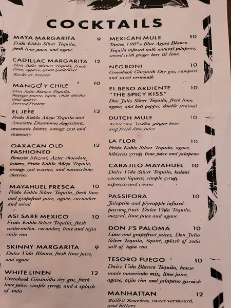 menu 0 of Mayahuel