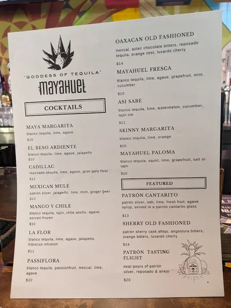 menu 1 of Mayahuel