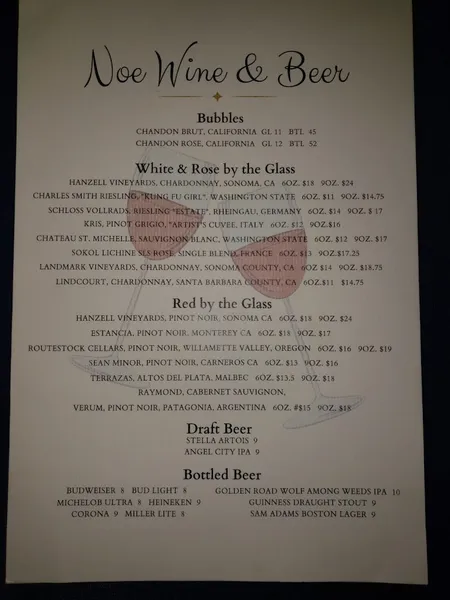 menu 1 of Noe Restaurant & Bar