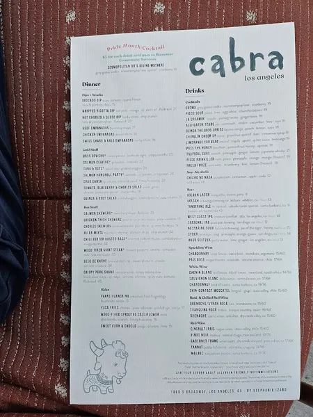 menu 2 of Cabra Los Angeles