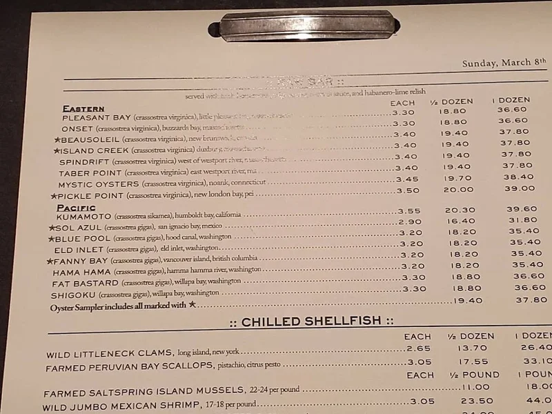 menu 0 of Water Grill San Diego