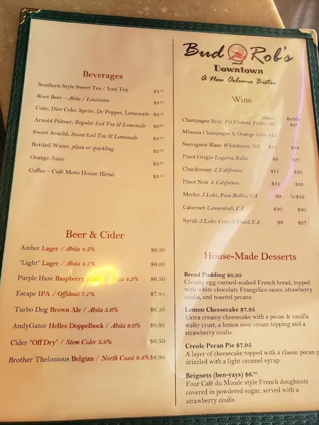 menu 2 of Bayou Kitchen