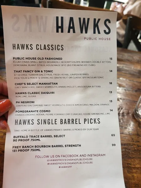 menu 1 of Hawks Public House