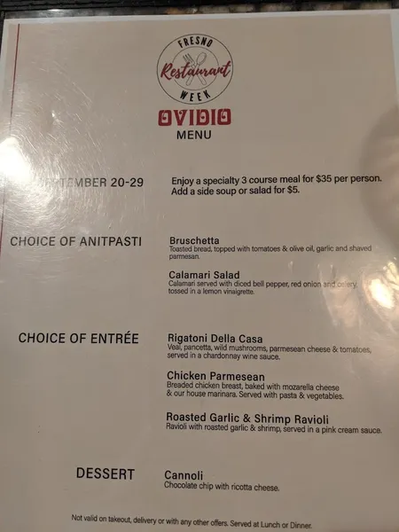 menu 0 of Ovidio Italian Restaurant