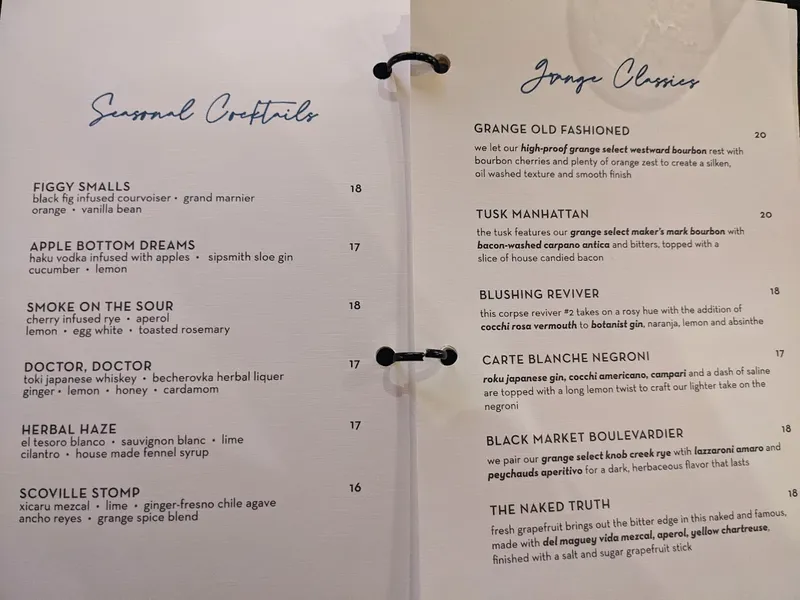 menu 2 of Grange Restaurant & Bar