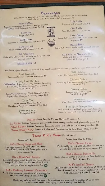 menu 0 of Tower Café