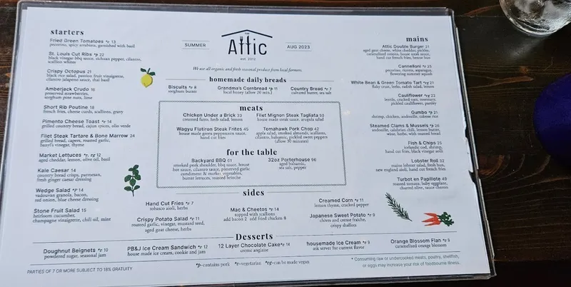 menu 0 of The Attic