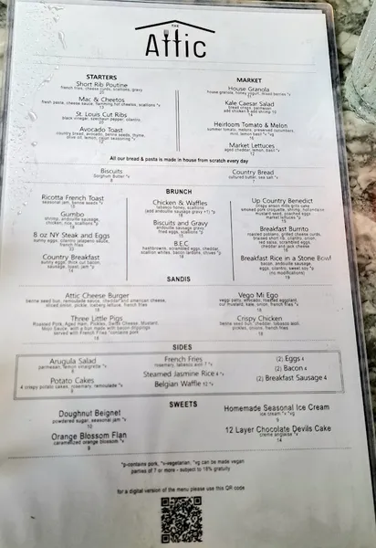 menu 2 of The Attic