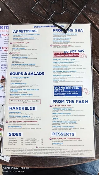 menu 2 of Bubba Gump Shrimp Co.