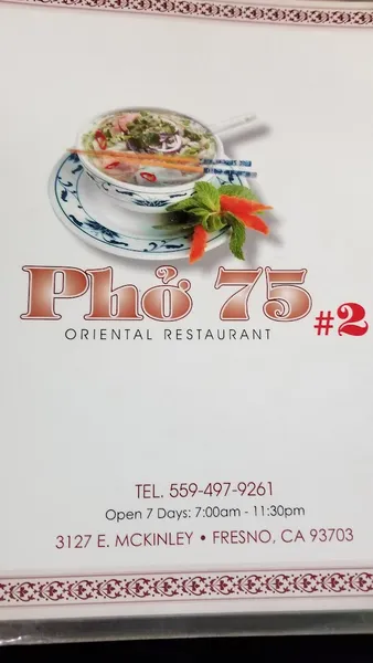 menu 1 of Phở 75 Oriental Restaurant