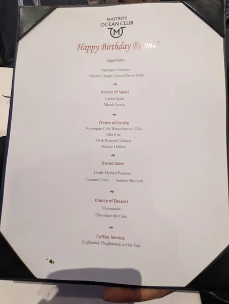 menu 2 of Mastro's Ocean Club