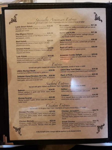 menu 0 of George's Bar & Grill