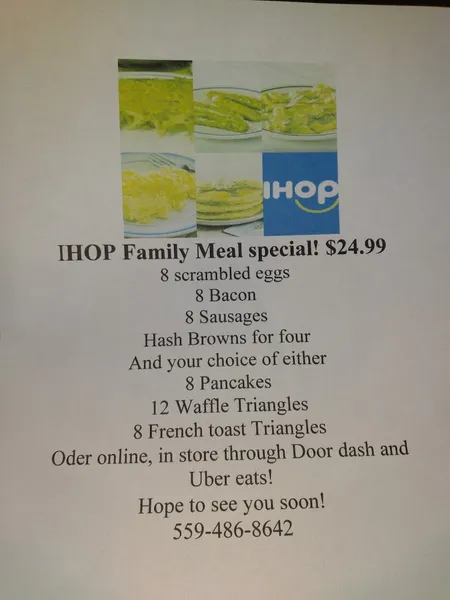 menu 1 of IHOP