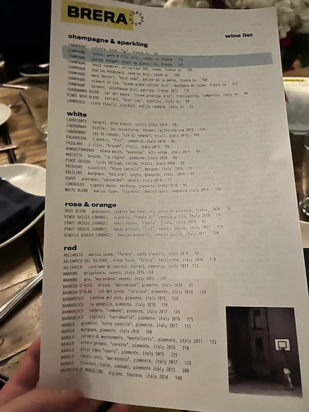 menu 0 of BRERA Ristorante